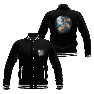 Discover 3 capybarass Howling At Moon Funny Weird Cursed Meme Zip Baseball Jackets