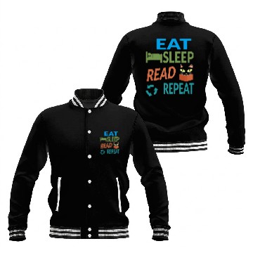 Discover Cute Kitty Cat Face Eat Sleep Read Repeat Baseball Jackets