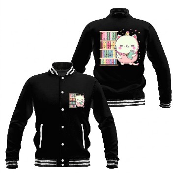 Discover Cute Kawaii Book and Cat Lover Librarian Reading Baseball Jackets