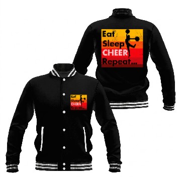 Discover Eat Sleep Cheer Repeat Funny Cheerleading Team Baseball Tees Baseball Jackets