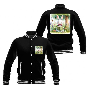 Discover Rabbit In Bow Tie Reads Spell Book In Meadow Reading Baseball Jackets