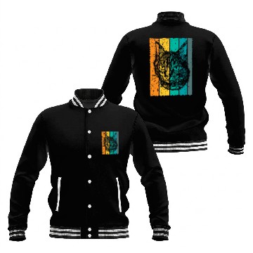 Discover Cat face drawing retro Baseball Tees Baseball Jackets