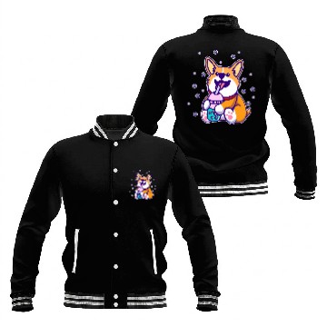 Discover Cute Kawaii Corgi Dog Drinking Bubble Tea Boba Milk Tea Baseball Tees Baseball Jackets