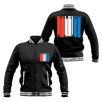 Discover Red White And Blue Raleigh North Carolina Skyline Baseball Jackets