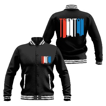 Discover Red White And Blue Trenton New Jersey Skyline Baseball Jackets