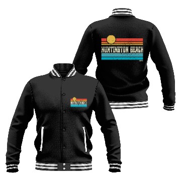 Discover Huntington Beach California Retro Sunset Surf Trip Baseball Jackets
