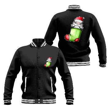 Discover Cute Kawaii Santa In Sock On Chimney Fireplace Baseball Jackets