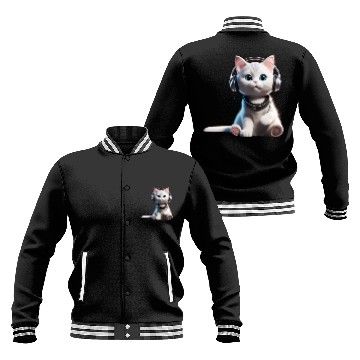Discover Music Lover Cat V II on Unisex Poly Cotton Baseball Jackets