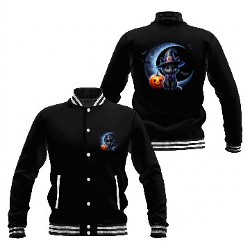 Discover Pumpkin kitty and back side dark moon Baseball Jackets