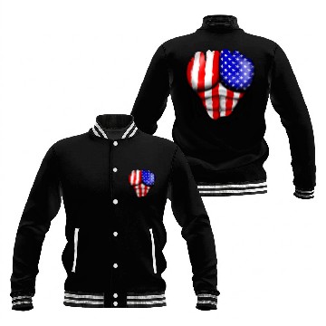 Discover America Flag Ripped Muscles, six pack, chest Baseball Jackets