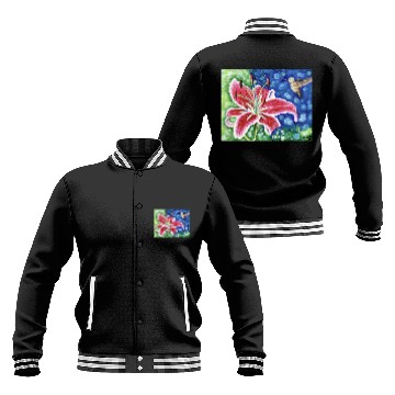 Discover Hummingbird and Stargazer Lily Painting Baseball Jackets