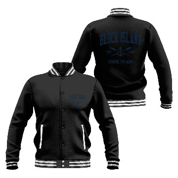 Discover Block Island RI Vintage Navy Crossed Oars Baseball Jackets