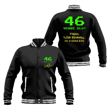 Discover 46th Birthday: Fun, 8-Bit Look, Nerdy / Geeky "46" Baseball Jackets