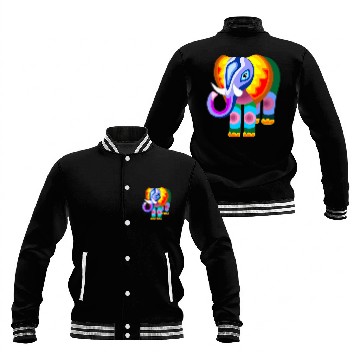 Discover Elephant Rainbow Colors Patchwork Baseball Jackets