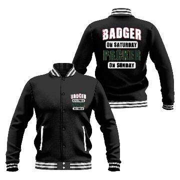 Discover Badge on Saturday Packer on Sunday Green Bay Baseball Jackets