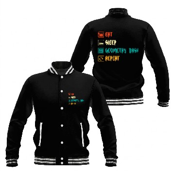 Discover Eat sleep geometry dash repeat retro Jumper Repeat Baseball Jackets