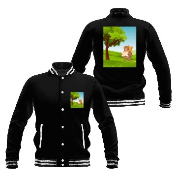 Discover Hiking Bear with Map Under a Tree Baseball Jackets
