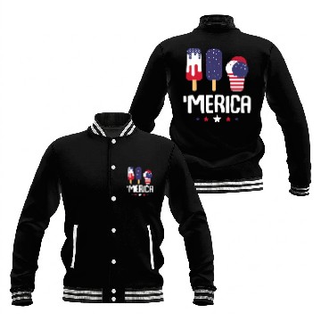 Discover Merica Ice Cream Lover Popsicles US Flag Baseball Jackets