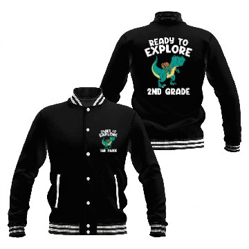 Discover Ready To Explore 2nd Grade Back To School T-Rex Di Baseball Jackets