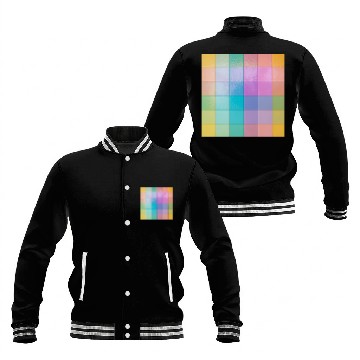 Discover Rainbow Shimmer Multi Squares Pattern Baseball Jackets