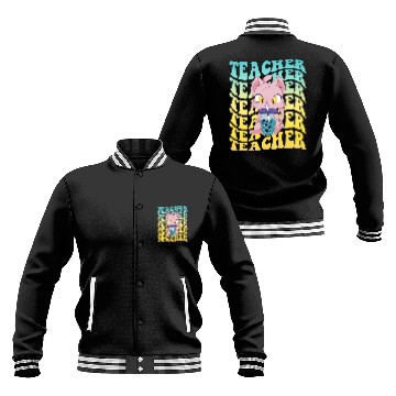 Discover Boba Tea Teacher Kawaii Cat Groovy Back To School Baseball Jackets