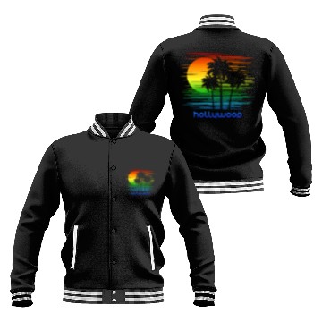 Discover Hollywood California LGBTQ Rainbow Flag Pride Baseball Jackets