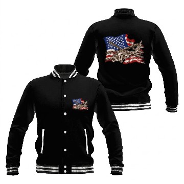 Discover Helicopter with american flag background - chopper Baseball Jackets