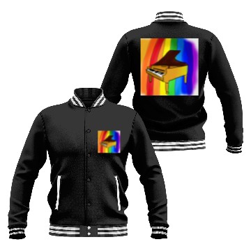 Discover piano in front of a colorful rainbow Baseball Jackets