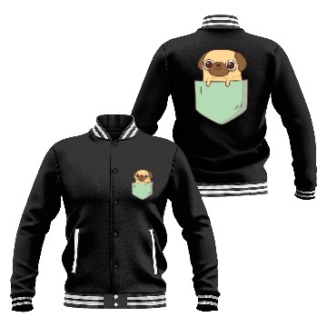 Discover Cute Little Pug In Green Pocket Baseball Jackets