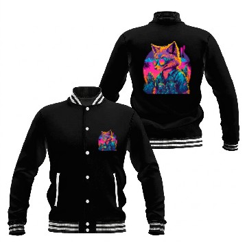 Discover Retro Futuristic Synthwave Fox Baseball Jackets