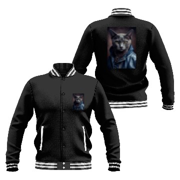Discover Russian Blue Cat Breed Portrait wears a leather j Baseball Jackets