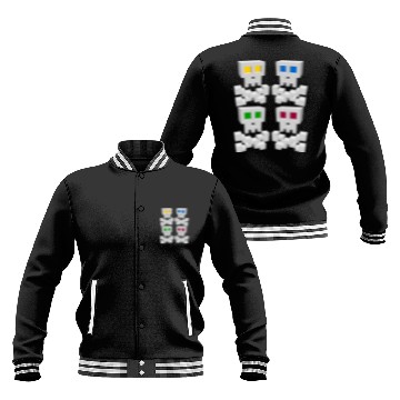 Discover 8-bit Pixel Pop Art Style Pirate Flag Skulls Baseball Jackets