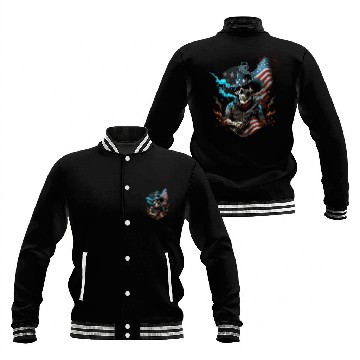 Discover Skeleton with a gun, American flag Baseball Jackets