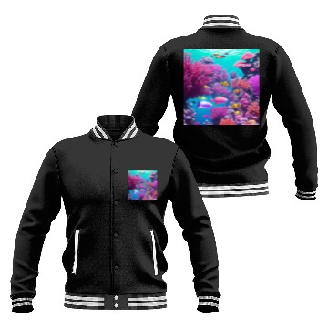 Discover Viral magenta coral reef with tropical fish Baseball Jackets