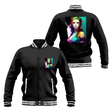 Discover Technicolor Dreams Cyberpunk Girl in Vibrant Hues Baseball Jackets