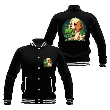 Discover Cute dog eats green broccoli vegetables Baseball Jackets