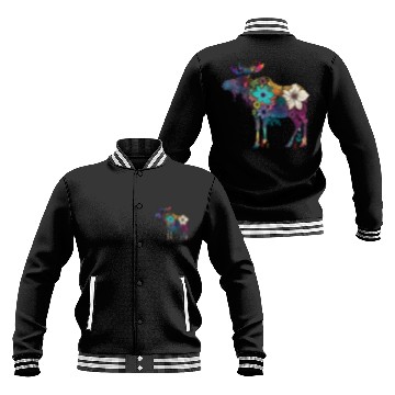 Discover Floral Moose Elk Deer Wild Animal Watercolor Baseball Jackets