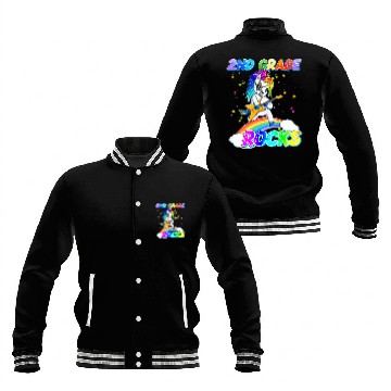 Discover 2nd Grade Rocks Unicorn Rainbow Back Baseball Jackets