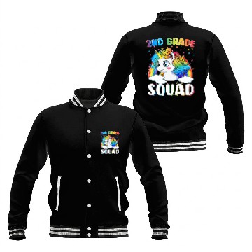 Discover 2nd Grade Squad Unicorn Rainbow Back Baseball Jackets