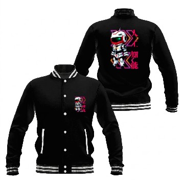 Discover Chibi Mecha: A Cute Cyberpunk Design 4 Baseball Jackets
