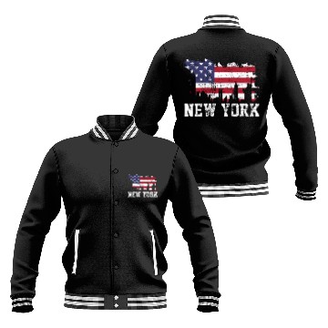Discover New York City Nyc Skyline Usa Flag America Baseball Jackets