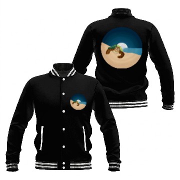Discover Night Serenity: Sea Turtle by the Moon Baseball Jackets
