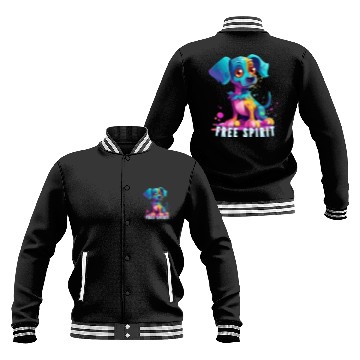 Discover Free Spirit Baseball Jackets: Puppy Synthwave Graffiti Kids