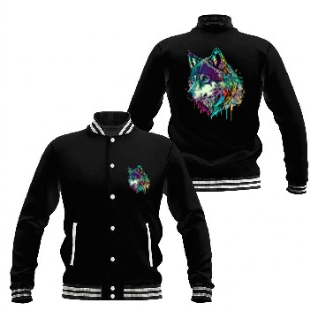 Discover Vibrant Psychedelic Wolf Illustration Baseball Jackets