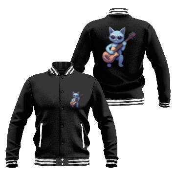 Discover Rock Cat Playing Guitar - Funny Guitar Cat Baseball Jackets