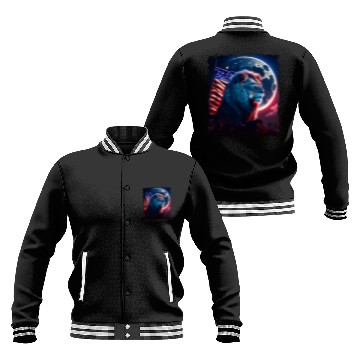 Discover America lion under Moon with American Flag Baseball Jackets