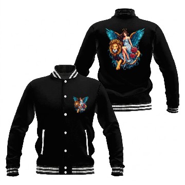 Discover Pretty angel on lion with flowers Baseball Jackets