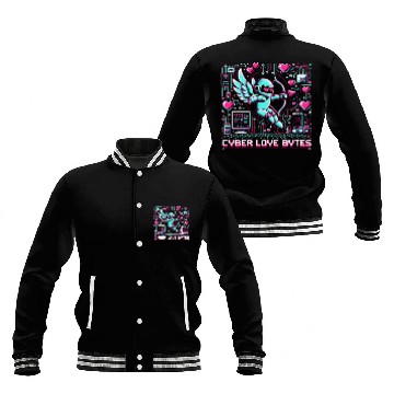 Discover Cyber Love Bytes 8bit Cupid Robot and Neon Hearts Baseball Jackets