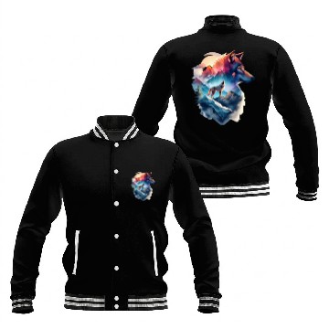 Discover wolf and a mountain natural scenery Baseball Jackets