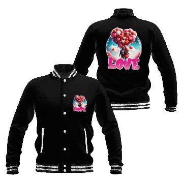 Discover Retro Cute Couples with Heart Balloons Baseball Jackets